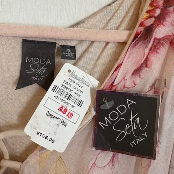 Moda Seta Italy by Neiman Marcus Sheer Pink Lined Floral Print Dress, Sz M, NWT - Picture 2 of 8